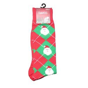 DAVCO Men's Santa Red Green Argyle Christmas Holiday Festive Socks